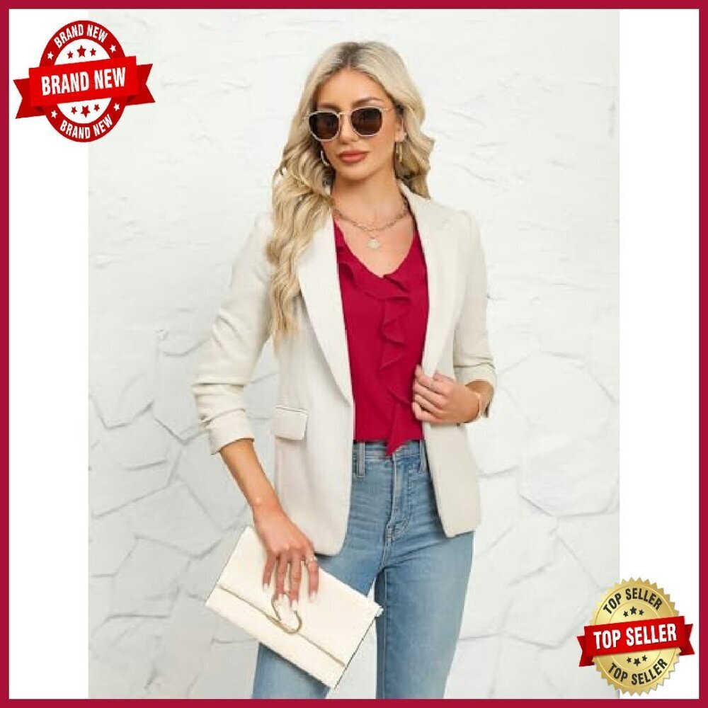 Women's 3/4 Sleeve V Neck Ruffle Blouse Business Casual Summer Top - Picture 6 of 8